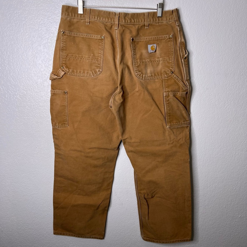 Carhartt B01 Double Front Duck Work Pants Brown 38(34)x30 Distressed Made in USA - Picture 8 of 12
